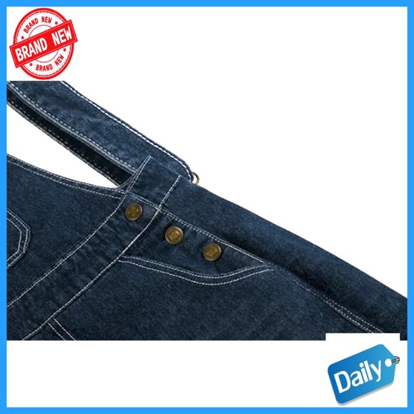 Vintage Distressed Denim Overall Dress Adjustable Straps A-Line Pinafore Midi - Picture 6 of 6